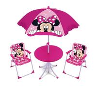 ARDITEX WD16123 Set de Mesa (50x50x48cm), 2 Sillas (38x32x53cm) y Sombrilla (diámetro 110cm) Rosa de Disney - Minnie Mouse
