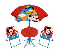 ARDITEX WD16128 Set de Mesa (50x50x48cm), 2 Sillas (38x32x53cm) y Sombrilla (diámetro 110cm) de Disney-Mickey