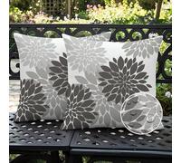 Ardjxue Fundas de Cojines Exterior Jardin 40x40cm Impermeable Negras y Grises Dalias Primavera Verano Moderno Juego Decorativo para Patio Balcón Salón Sofá Jardín Decoración del Hogar Juego de 2
