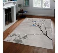 Area Alfombra 100x150 Large Grey Japanese Style Alfombras Non Shedding Easy to Clean Birds on Branch Print Alfombrilla for Salon Dormitorio Comedor Space Pelo Corto Antideslizante