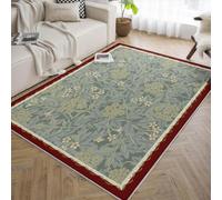 Area Alfombra 100x150 para Salon Vintage Sage Green Floral Vine Border Alfombrilla Lavable a Maquina William Morris Tapete Antideslizante Resistente Manchas Large Pelo Corto Thin Dormitorio Cocina