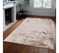 Area Alfombra 120x180 Salon Alfombras Japanese Birds Lavable Neutral Beige Landscape Soft Thin Large Alfombrilla Indoor Floor No Slip Tapete for Dormitorio Under Comedor Table Oficina Decor