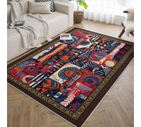 Area Alfombra 140x200 for Salon Soft Colorful Patchwork Dormitorio Alfombrilla Antideslizante Lavable Tapete Bedside Comedor Office Navy Blue Red Orange Abstracto Blocks Tribal Motifs