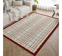 Area Alfombra 160x230 for Salon Plaid Lavable Alfombrilla Light Blue and Orange Checkered Large Tapete Indoor Distressed Soft Antideslizante Dormitorio Comedor Oficina