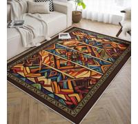 Area Alfombra 180x240 Lavable Antideslizante Colorful Abstracto Alfombrilla Bold Multicolor Tapete for Salon Dormitorio Comedor Mustard Yellow Teal Blue Deep Brown geometrico Lines Boho Non