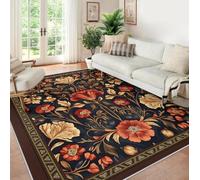 Area Alfombra 80x150 Lavable Alfombrilla William Morris Large Resistente a Las Manchas Tapete for Salon Dormitorio Comedor Vintage Farmhouse Arts and Crafts Floral Deep Navy Cottage Decor