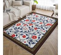 Area Alfombra 90x150 for Salon Resistente a Manchas Alfombrilla Lavable Tapete Comedor Dormitorio Red Floral botanico Vine Navy Leaves Estampado Vintage Office Cocina habitacion Infantil Decor