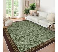Area Alfombra 90x150 Large Traditional Oriental Alfombrilla Non Shedding Easy Clean Tapete for Salon Dormitorio Comedor Space William Morris Forest Green botanico Leaf Pelo Corto Antideslizante