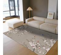Area Alfombras 180x240 Corto Profile Large Lavable Cherry Blossom Alfombra with Antideslizante Backing Vintage Oriental Bird and Butterfly for Salon Dormitorio Dinning Room Gray Alfombrilla
