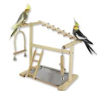 Área de Juego Pájaros Soporte de Madera para Pájaros Aves Juego Stand Área de Juego Gimnasio Soporte de Juegos de Aves Columpio Loro Parque Infantil,con Columpio,Escalera y Bandeja