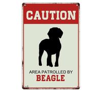 Área Patrullado por perro Beagle divertido letrero de metal decorativo para pared de negocios, placas de precaución para decoración de pared, letreros de garaje para valla de cabaña, dormitorio, 12 x