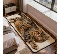 Area Rug Washable Mat, 3D Faux Cashmere Carpet，Brown cat：40×120 cm | Non Slip, Low Pile, Easy to Clean, Soft Realistic Animal Design Rugs Home Decor for Living Room Bedroom Doormat