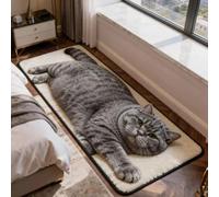 Area Rug Washable Mat, 3D Faux Cashmere Carpet，Gray cat：70×180 cm | Non Slip, Low Pile, Easy to Clean, Soft Realistic Animal Design Rugs Home Decor for Living Room Bedroom Doormat