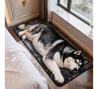 Area Rug Washable Mat, 3D Faux Cashmere Carpet，Husky：60×150 cm | Non Slip, Low Pile, Easy to Clean, Soft Realistic Animal Design Rugs Home Decor for Living Room Bedroom Doormat
