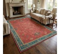 Area Rugs 47 x 78 Inch,Vintage Oriental Yellow Floral Teal Red,Multicoloured,120 x 200 cm, Washable Rug for Living Room Bedroom Farmhouse Coffee Table Carpet