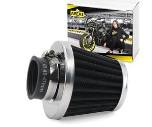 Area1 Filtro de aire universal tuning deportivo, conector 45 46 47 mm, doble capa de acero, filtro de aire para motocicleta, ATV, quad, scooter