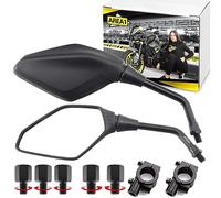 Area1 Juego de espejos para motocicletas y scooters (2 piezas) Homologado E 2xM10/M8 rosca derecha + 1xM10/M8 rosca izquierda + 2x soporte para manillar como opción de montaje alternativa
