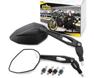 Area1 Juego de espejos retrovisores para motocicleta (derech izquierda) con certificado E 2 x M10 rosca derecha. Compatible con Mondial (NB1V1)