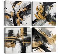 AREBOLO 4 piezas de arte abstracto de pared en blanco y negro, moderno, contemporáneo, minimalista, decoración de pared, pinturas y pósteres para sala de estar, dormitorio, comedor, oficina, 12 x 12”