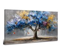AREBOLO Arte de pared colorido del árbol de la vida para sala de estar, imagen de árbol azul y naranja,dormitorio decoración de pared botánica habitación en pared flores aves obra abstracta 20x40”