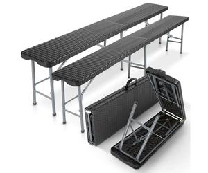 Arebos 2X Banco Plegable para Cerveza I Asa de Transporte | 183 x 28 x 43 cm Banco Plegable Camping Garden, Party, Camping, Beer Tent Bench, Set of 2 | Negro