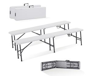 Arebos 2X Banco Plegable para Cerveza I Asa de Transporte | 183 x 28 x 43 cm Banco Plegable Camping Garden Party Camping Beer Tent Bench, Set of 2 | Blanco