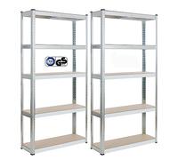 Arebos Estantería Pesada Juego de 2 | 180x90x30cm | Azul | 5 Estantes | Estantería de Taller Estantería sin Tornillos Estantería de Almacenaje Estantería de Bodega | Plata