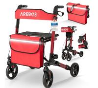 Arebos Andador Ligero de Aluminio | Plegable con 6 Alturas Ajustables | Incluye Soporte para Bastones y Bolsa de la Compra Extraíble | Función de Bloqueo | Rojo