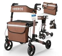 Arebos Andador Ligero de Aluminio | Plegable con 6 Alturas Ajustables | Incluye Soporte para Bastones y Bolsa de la Compra Extraíble | Función de Bloqueo | Marrón