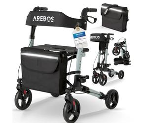 Arebos Andador Ligero de Aluminio | Plegable con 6 Alturas Ajustables | Incluye Soporte para Bastones y Bolsa de la Compra Extraíble | Función de Bloqueo | Nero