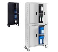 Arebos Archivador Armario de Oficina | Armario de Almacenamiento | 4 Estantes de Altura Ajustable | 180 x 90 x 40 cm | Acero