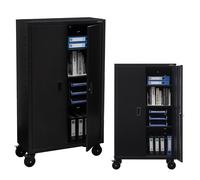 Arebos Archivador | Armario de Oficina | Incl. Juego de 4 Ruedas | 155 x 90 x 40 | 2 Puertas | con 3 estantes Regulables en Altura | con Cerradura de Cilindro | Negro