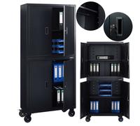 AREBOS Archivador metálico con cerradura 180x90x40cm Negro 2 estantes con ruedas