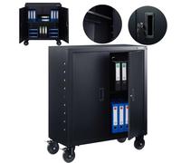 Arebos Armario de Oficina metálico | Archivador de Acero con Estante Regulable | Armario de Almacenamiento 90x90x40 cm con Ruedas | Negro