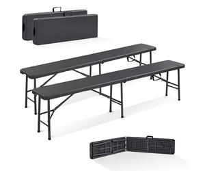 Arebos Banco Plegable para Mesa de cervecería 2X con asa de Transporte | 183 x 28 x 43 cm Banco Plegable para Camping, Fiestas, Mesa de cervecería, jardín, Juego de 2 Bancos | Antracita