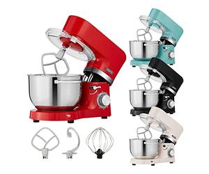 Arebos Batidora Amasadora Multifunción 1500W | Rojo | 2 Recipiente de acero inoxidable 4,5L + 5,5L | Robot de Cocina con 3 herramientas Gancho para Amasar, Varillas, Gancho para mezclar, 6 Velocidade
