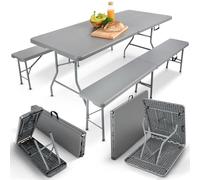 Arebos Carpa cervecera Juego de 3 Piezas Mesa + 2 x Banco | Juego de Carpa para Interior - Exterior | Plegable y con asa de Transporte Mesa de Camping | Antracita