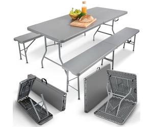 Arebos Carpa cervecera Juego de 3 Piezas Mesa + 2 x Banco | Juego de Carpa para Interior - Exterior | Plegable y con asa de Transporte Mesa de Camping | Antracita