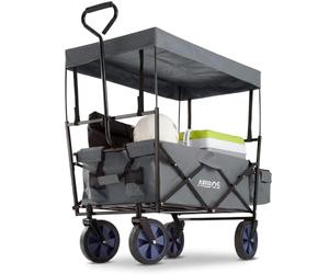 Arebos Carreta Plegable | Carretilla Jardin y Aire Libre con Techo | Carro Playa | Carro de Mano & de Transporte | 2X Bolsillos de Malla y 1x Bolsillo Exterior | Neumáticos de Goma Maciza | 70kg