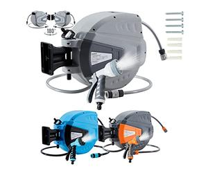 Arebos Carrete de Manguera de Jardín Automático | Enrollador de manguera | Carrete para Manguera | Manguera de Jardín 20 m | 180° Giratorio | Gris