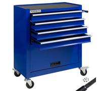 Arebos Carro de Taller 4 Compartimentos | 2 Ruedas con de estacionamiento | Espacio para Las Herramientas de un mecanico de Taller | Incl. Alfombrillas Antideslizantes | Azul