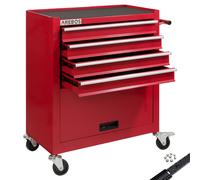 Arebos Carro de Taller 4 Compartimentos | 2 Ruedas con de estacionamiento | Espacio para Las Herramientas de un mecanico de Taller | Incl. Alfombrillas Antideslizantes | Rojo