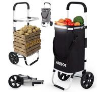Arebos Carro de la compra 3 en 1, grande, 56 litros, carrito de la compra con compartimento frigorífico, bolsa de la compra con ruedas, plegable, bolsa extraíble, color negro