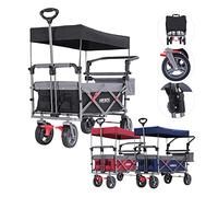 Arebos Carro de Mano Premium con Techo | Plegable | Carretilla Jardin | Carro Playa | Negro