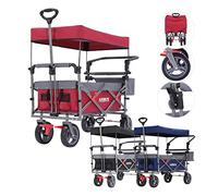 Arebos Carro de Mano Premium con Techo | Plegable | Carretilla Jardin | Carro Playa | Rojo