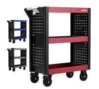 Arebos Carro de Servicio Multifuncional | 3 Compartimentos | Taller, Herramientas, Transporte y Almacenamiento | Estanterías Multiuso | Rojo/Negro