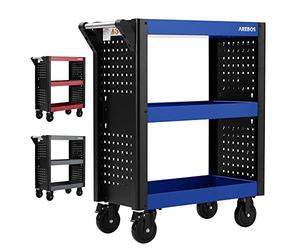 Arebos Carro de Servicio Multifuncional | 3 Compartimentos | Taller, Herramientas, Transporte y Almacenamiento | Estanterías Multiuso | Azul/Negro