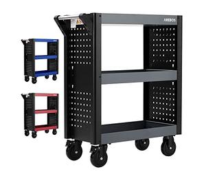 Arebos Carro de Servicio Multifuncional | 3 Compartimentos | Taller, Herramientas, Transporte y Almacenamiento | Estanterías Multiuso | Antracita/Negro
