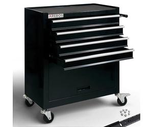 Arebos Carro de Taller 4 Compartimentos | 2 Ruedas con de estacionamiento | Espacio para Las Herramientas de un mecanico de Taller | In lfombrillas Antideslizantes | Negro