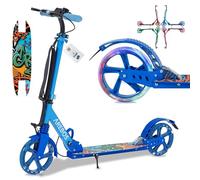 Arebos City Scooter Pedal Scooter Regulable en Altura | Plegable | Incl. Correa de Transporte | Ruedas LED | Freno de Mano | suspensión Delantera-Trasera | niños y Adultos | Azul